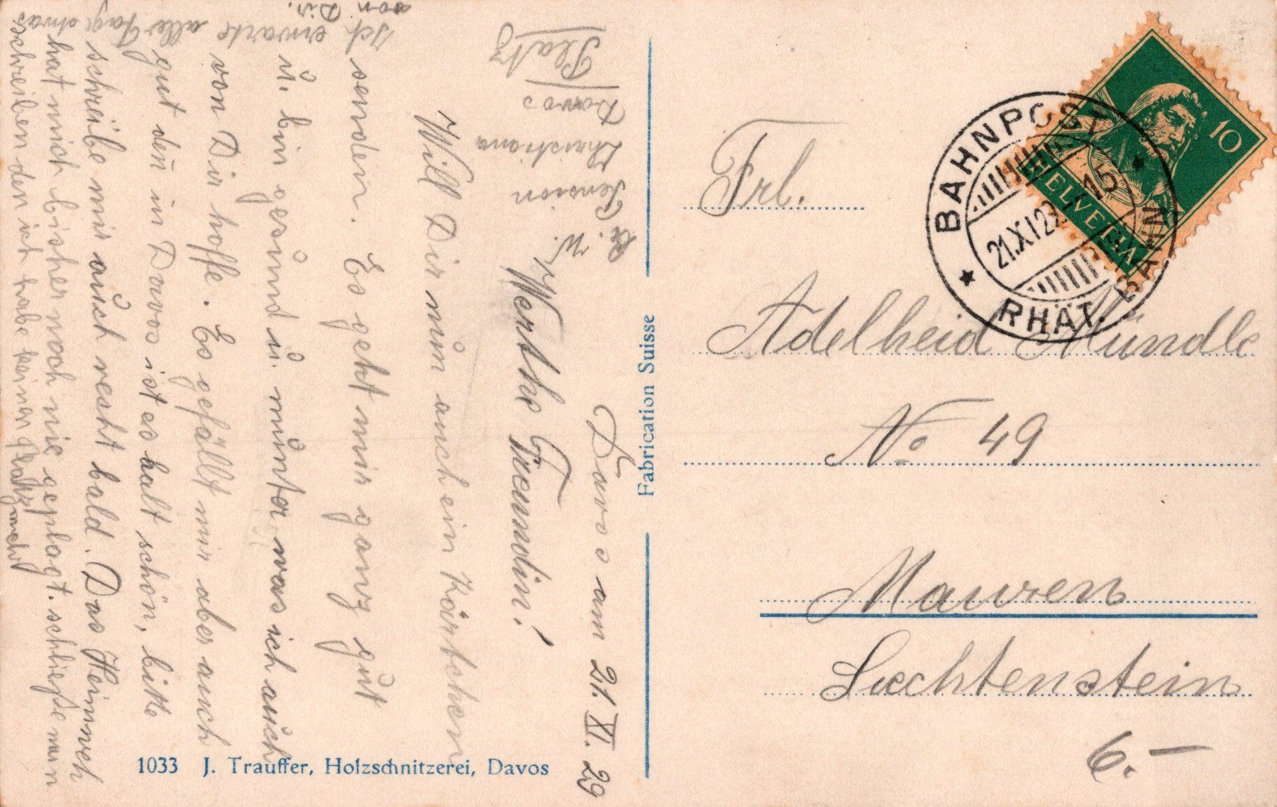 Cartoline postali: 0056 - Postkarte / Ansichtskarte - Davos – Usato da Reinach BL venduto da Boston-Verkauf 1