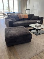 Grosses Cord-Sofa mit Hocker  Dark Grey