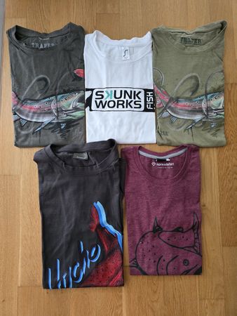5x Sehr schöne Angelshirts Huchen Forelle Fliegenfischen 