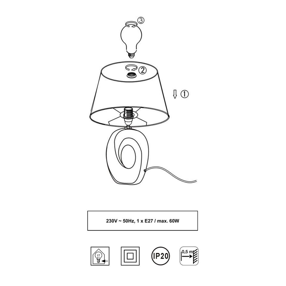 Lampade: Tischleuchte, Stoff, Keramik, 52 cm Höhe – Nuovo (secondo la descrizione) da Kreuzlingen venduto da Smart-Light 2