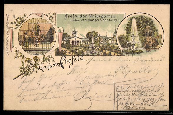 Cartoline postali: Litho Crefeld, Crefelder Thiergarten, In – Usato da Berlin venduto da bartko-reher
