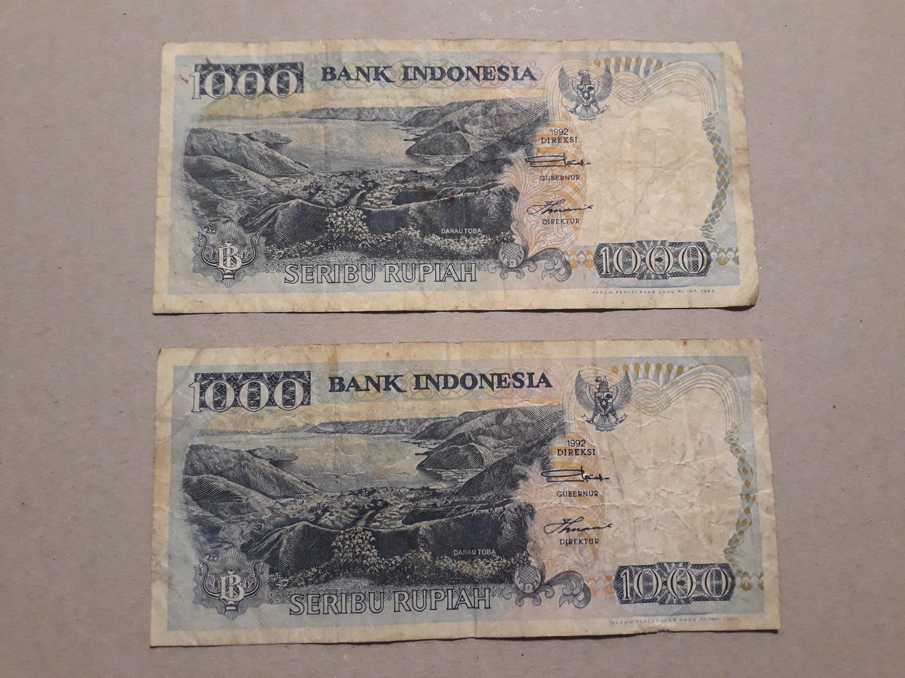 Banconote: INDONESIEN - 2x 1000 Rupiah 1992 s-ss – Usato da Wichtrach venduto da LuckyLuke69