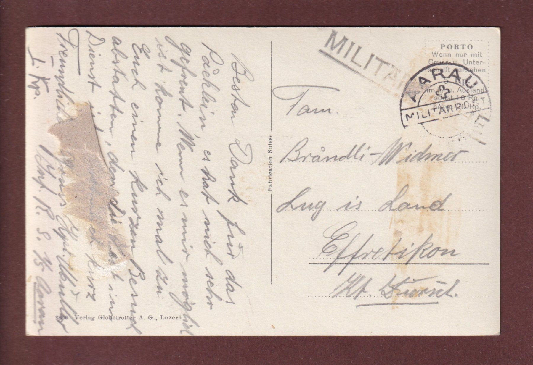 Cartoline postali: AARAU - Kaserne - Pferde - Feldpost – Usato da Pully venduto da nicecards 1