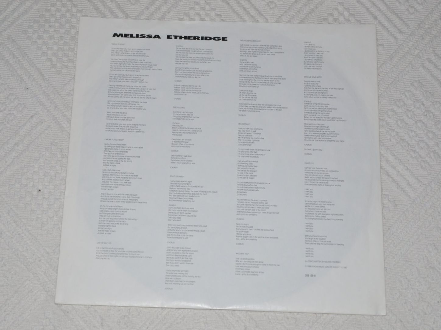 Vinyles: LP Melissa Etheridge - Melissa Etheridge - 1988 – D'occasion à Boll par Theodora15 2