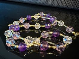 Amethyst Bergkristall Halskette Collier Halsschmuck gold NEU