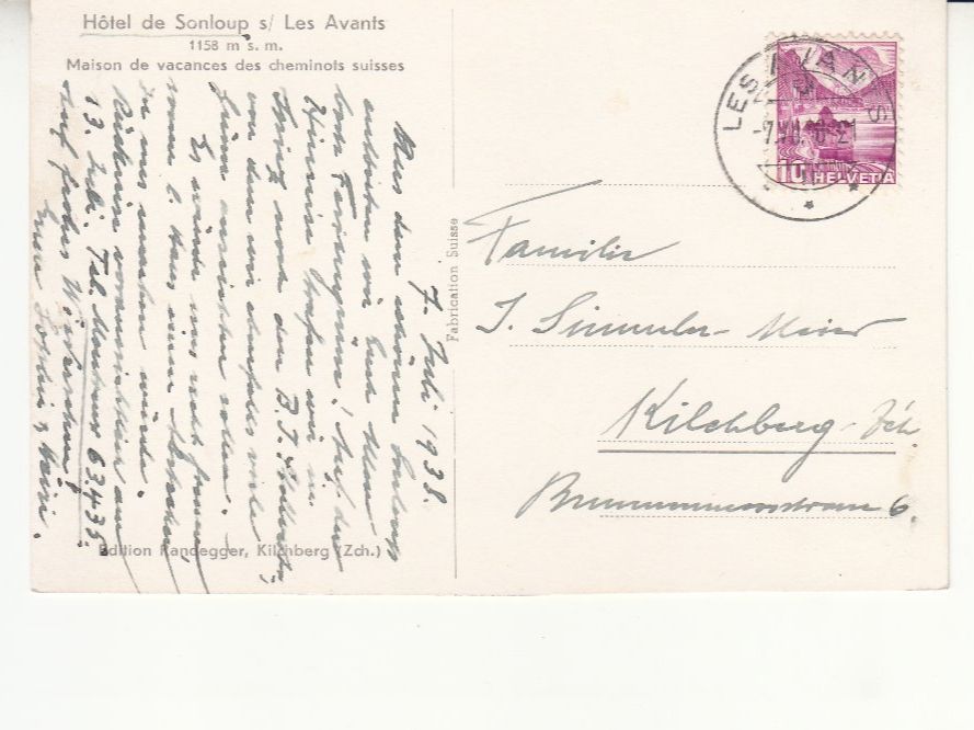 Cartoline postali: Les Avants Sonloup 1938 – Usato da Bürglen TG venduto da StampGraf 1