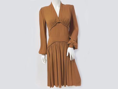 Kleid Crèpe Gr. 36 terracotta Trompetenärmel VINTAGE 1940s