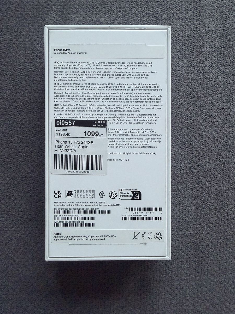 Apple Handys / Smartphones: iPhone 15 Pro, 256GB, Titan Weiss – Gebraucht aus Horw von Dena29 1
