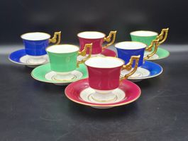 Heinrich Set 6 Selb Bavaria Demitasse Cup Gold Wing Handles