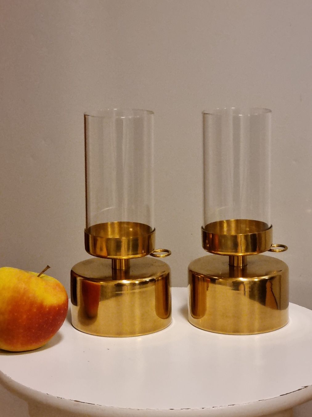 Portacandele: 2 Windlichter mit Glaszylinder, goldfarben – Usato da Scharnachtal venduto da devin03