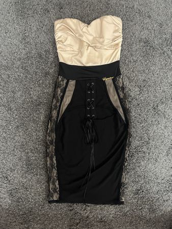 Sexy Cocktailkleid Gr. 36 Spitze schwarz beige Korsage Party