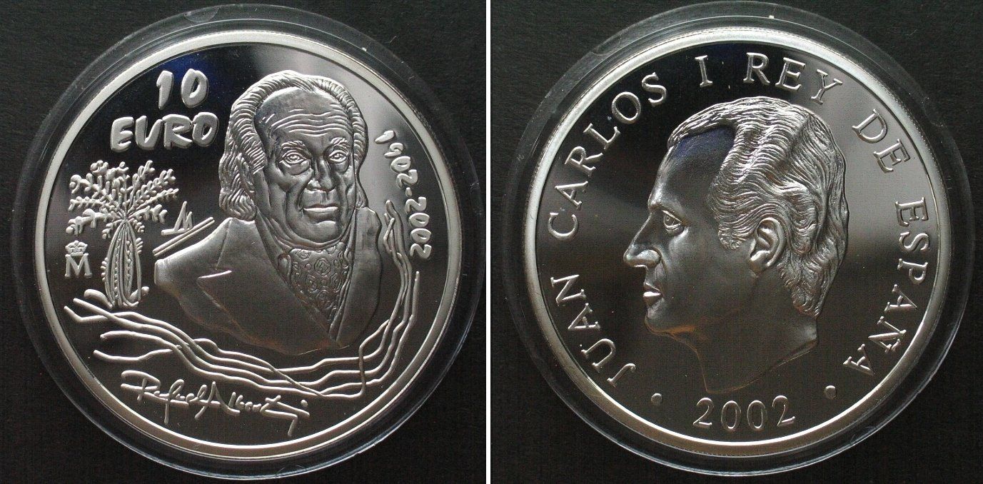 Alle Münzen: SPANIEN 10 Euro 2002 RAFAEL ALBERTI Silber PP – Gebraucht aus Riehen von sesambestcoins2004