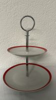 Etagere, 2-stufig, Porzellan, rot-weiss, Chromständer