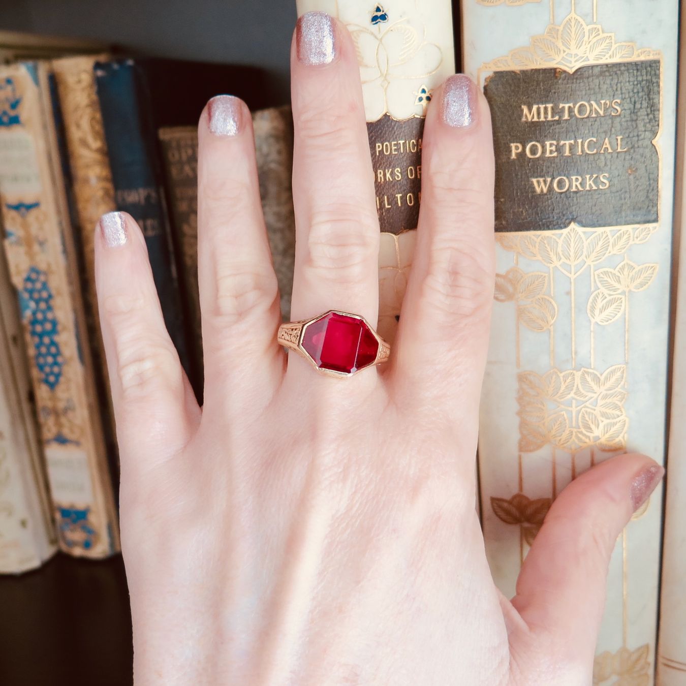 Anelli: Art Deco Ring mit Rubin, 14k Gold – Usato da Meilen venduto da RosieZurich 9