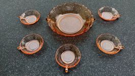 Jugendstil-Glas-Dessertservice (grosse und 5 kleine Schalen)