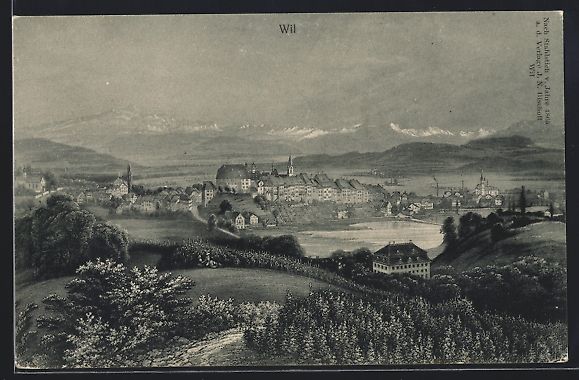 Cartoline postali: Wil /SG, Teilansicht mit Bergen – Usato da Berlin venduto da bartko-reher