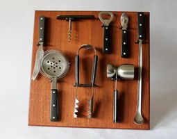 COHR DÄNEMARK, BARBESTECKE/COCKTAILSET MIT DISPLAY, VINTAGE.