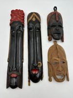 Lot: Holzmasken 4 Stk, Wanddeko - handgemacht geschnitzt