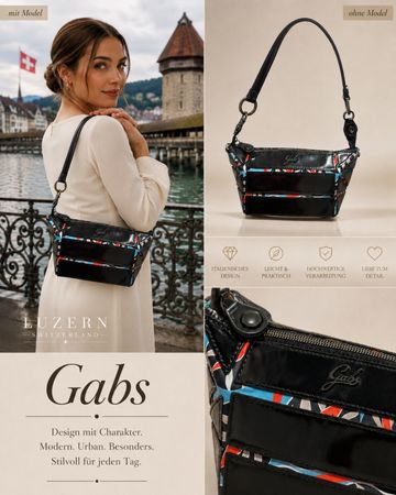 GABS TASCHE POCHETTE LEDER MEGA WANDELBAR SCHWARZ BUNT