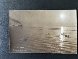Carte Postale Ancienne : Lac Léman, Coucher de Soleil