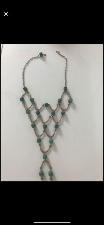 Collier Vintage En Métal Argenté Et Jaspe Héliotrope - Excellent état, Style Bohème