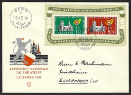 1955, W35, Block Lausanne auf illustriertem FDC/dt. (15885)