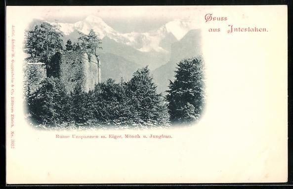 Cartoline postali: Interlaken, Ruine Unspunnenmit Eiger, M – Usato da Berlin venduto da bartko-reher