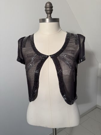 Damen Bolero schwarz mit Perlenbesatz kurzer Schnitt neu