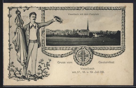 Cartoline postali: Vieselbach, Gauturnfest 1909, Turner mit – Usato da Berlin venduto da bartko-reher