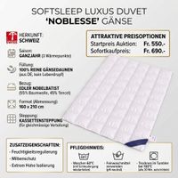 Luxus-Duvet „Noblesse“ Gänsedaunen – 160 x 210 cm (Ganzjahr)