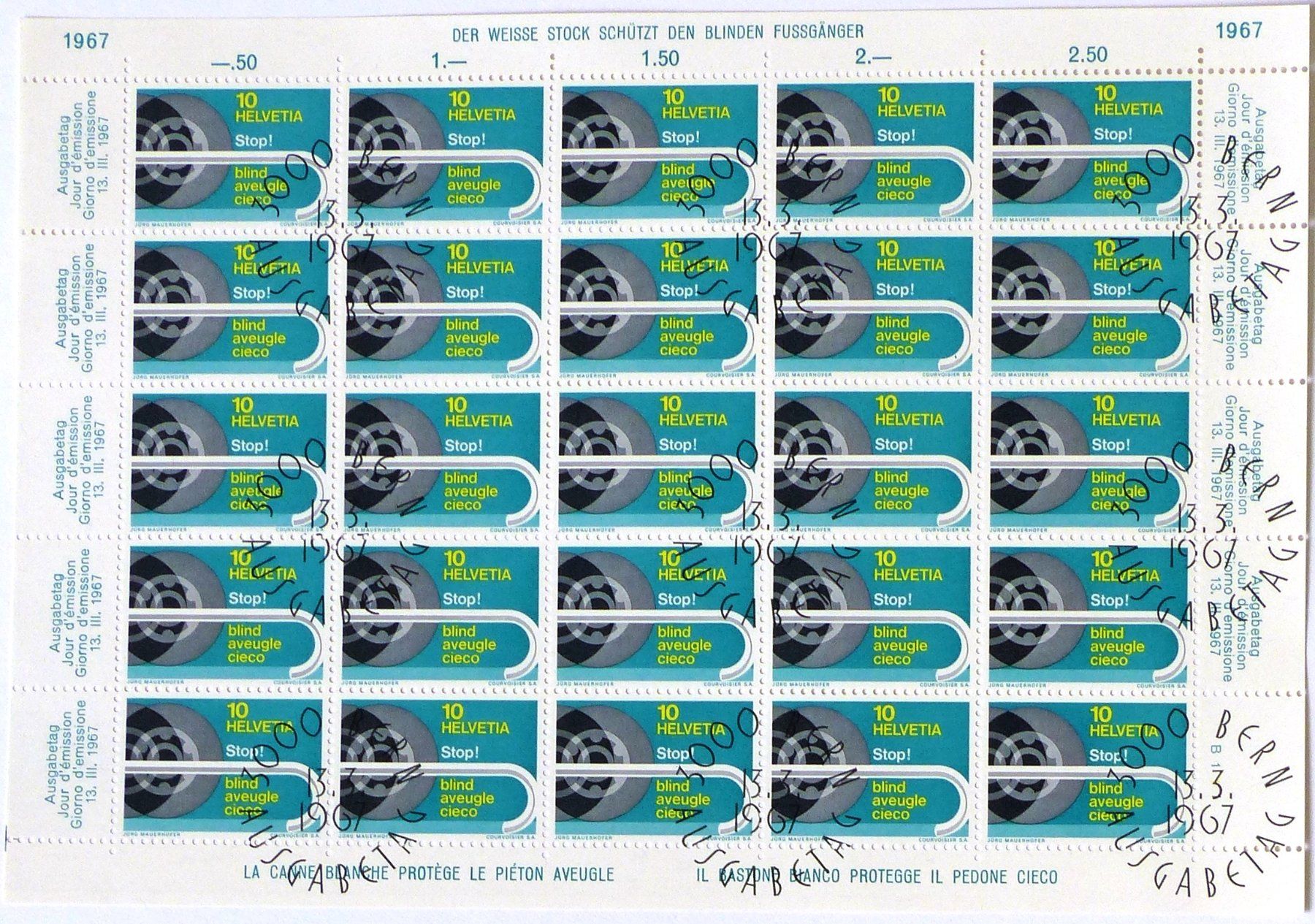 Tutti i francobolli: Werbemarken I 1967 Bogen Ersttagsstempel – Usato da Jona venduto da LWF01