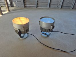 2 industrielle Vintage-Fokuslampen mit Reflektor