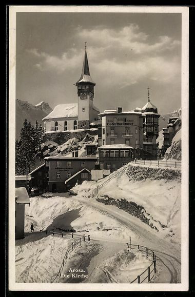 Cartoline postali: AK Arosa, Kirche im Winter – Usato da Berlin venduto da bartko-reher