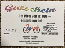 Gutschein Fahrradgeschäft 2 Rad Ackle