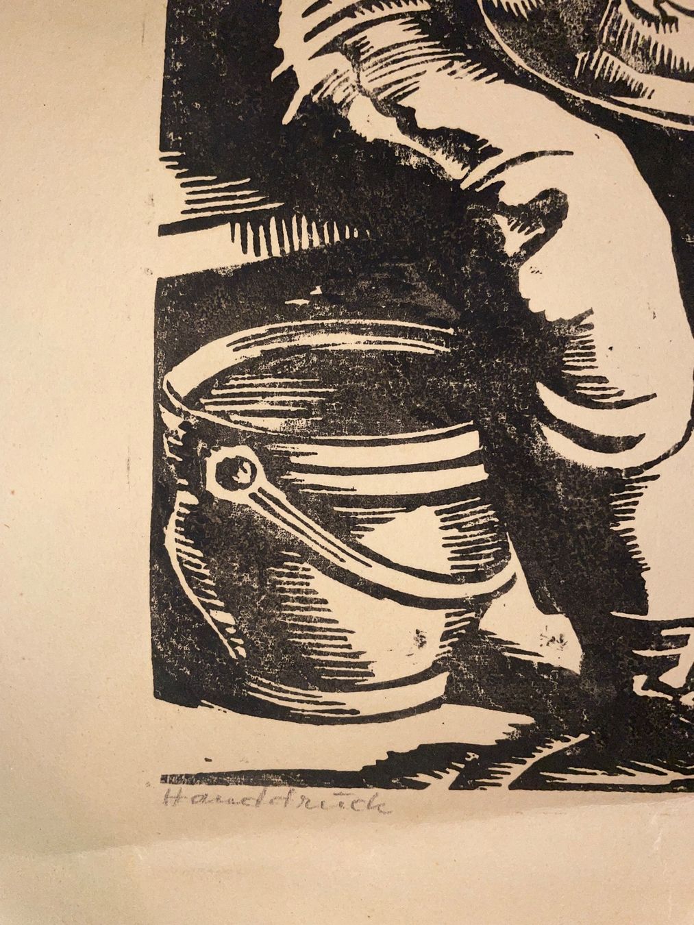 Xilografie: Handsignierter Holzschnitt Giov. Müller Bauernszene – Usato da Cham venduto da Chramschopf 1