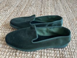New Piombo green velvet slippers