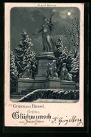 Litho Basel, St. Jacob Denkmal bei Nacht