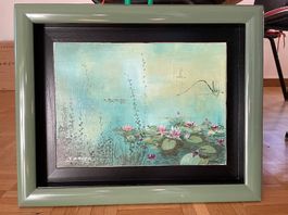 Peinture de lotus avec cadre
