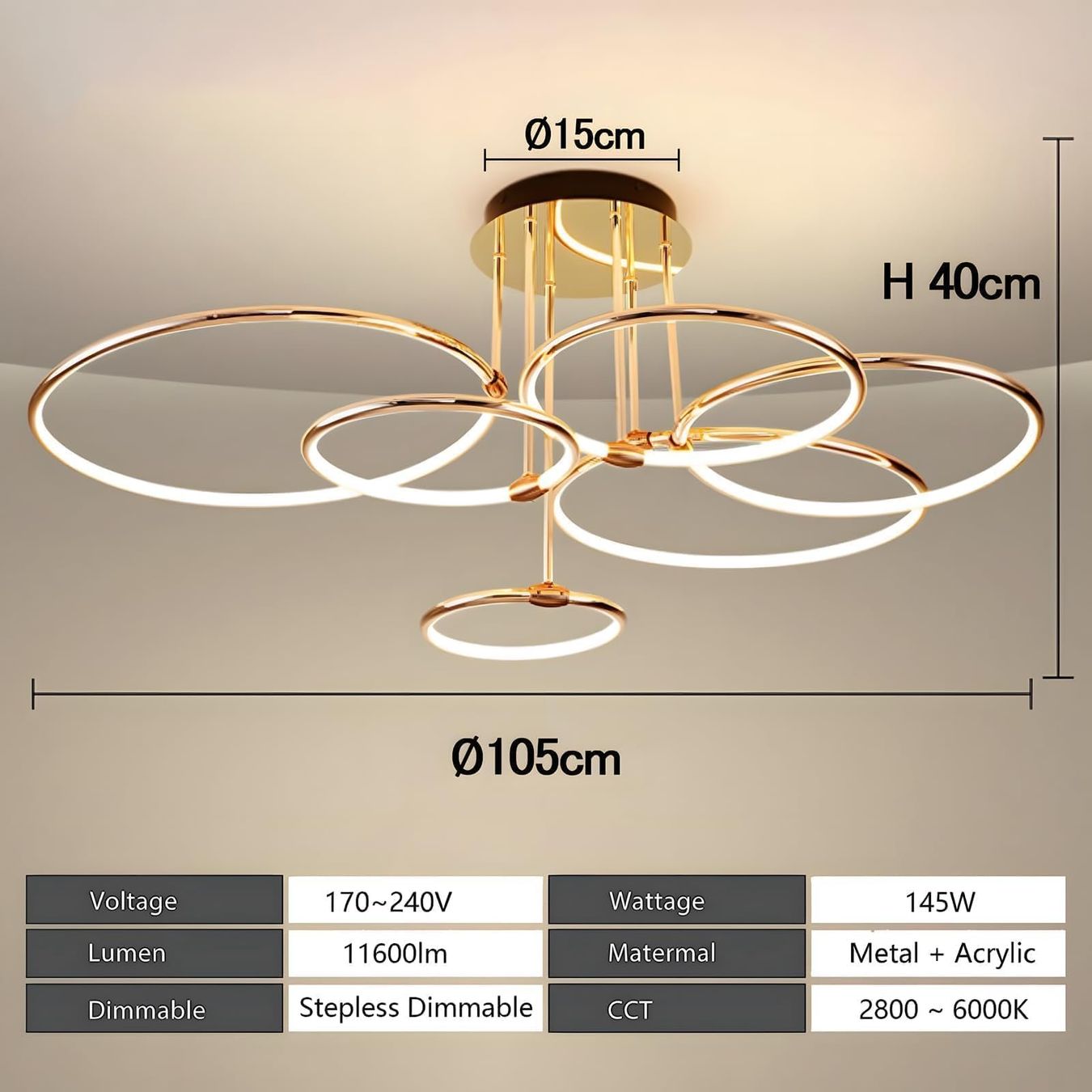 Lustres & lampes de plafonds: LED Deckenleuchte Deckenlampe Ringlampe 6 Ringe 145W dimmbar – Neuf avec emballage d'origine à Herisau par Serenco 3