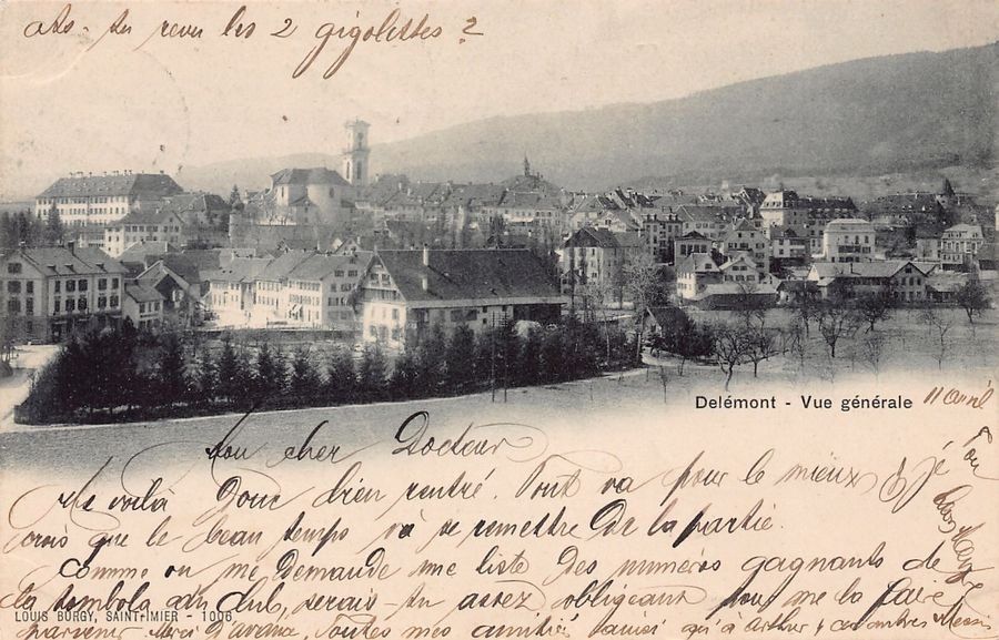 Cartoline postali: Delémont, vue générale, circulée 1901 – Usato da Frauenfeld venduto da POML
