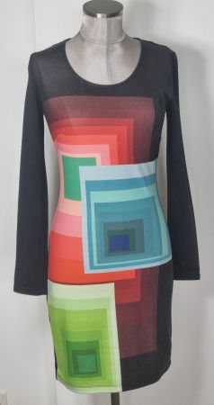 XS S 34 36 DESIGUAL Kleid langarm schwarz colour graphic