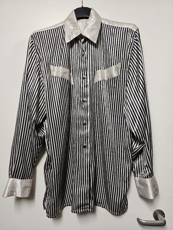 Chemisier/Tunique/Vintage/Rayé noir et blanc/Fluide/Taille:L