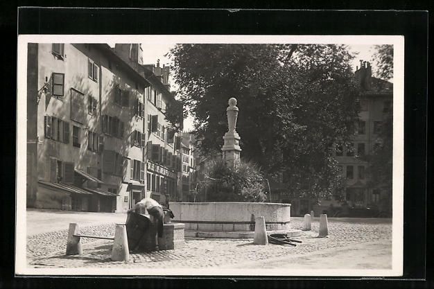 Cartoline postali: AK Genève, le Bourg de Four, Fontaine – Usato da Berlin venduto da bartko-reher