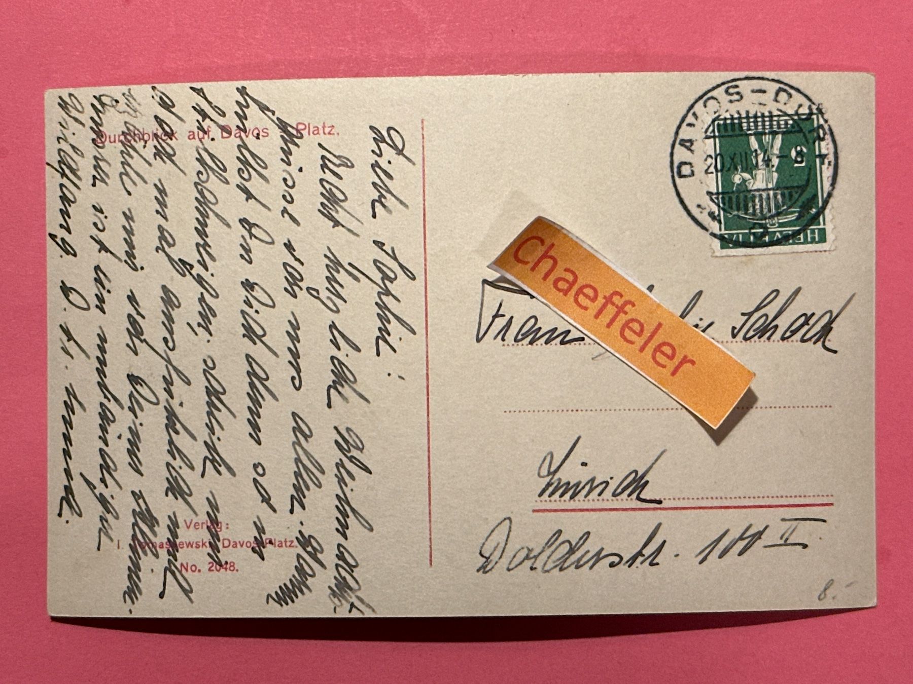 Cartoline postali: 1914 Durchblick auf Davos - Platz – Usato da Zürich venduto da Chaeffeler 1