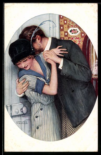 Cartoline postali: Raphael Kirchner: Mann küsst den Nacken – Usato da Berlin venduto da bartko-reher