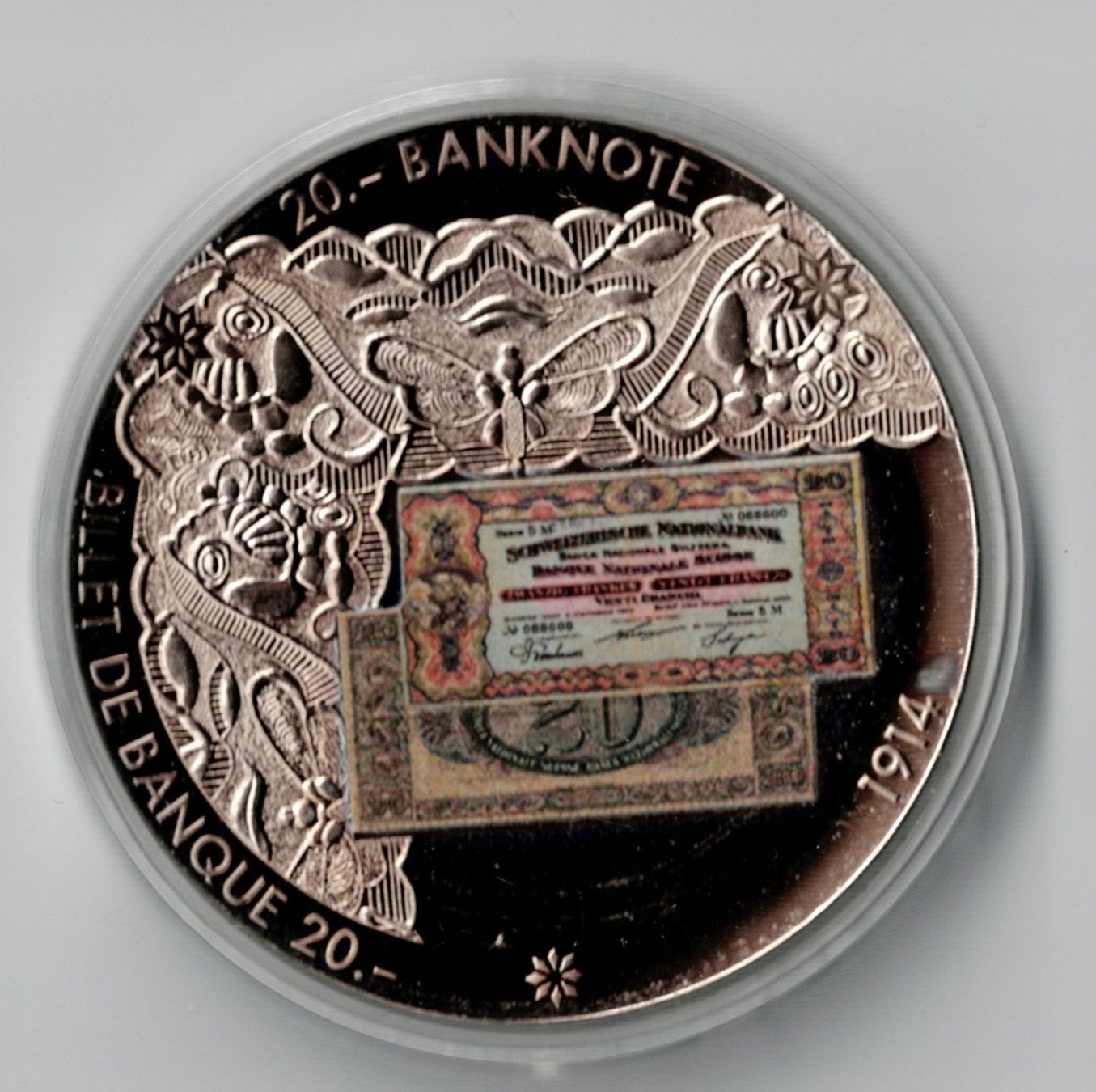 Medaillen: 1914_20.00 Banknote_Typ Vreneli_Note auf Medaille – Neu (gemäss Beschreibung) aus Hombrechtikon von Fraese01