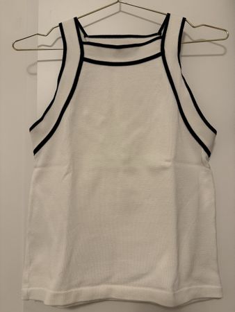 Massimo Dutti Top, weiss mit schwarzen Details, Gr. S