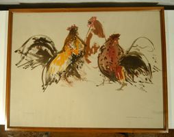 Marguerite Amman Epreuve  Hühner Lithographie