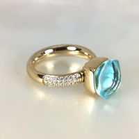 Bague acier jaune "Qudo" pierres synth.- bleu - size 52 (12)