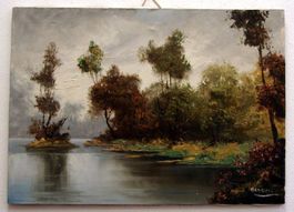 Romantische Gewässerlandschaft - Ölgemälde signiert Mancini